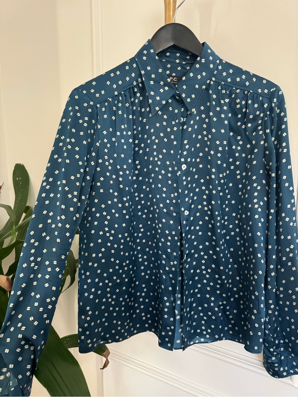 A.P.C. Teal Dot-Print Button-Down Shirt
